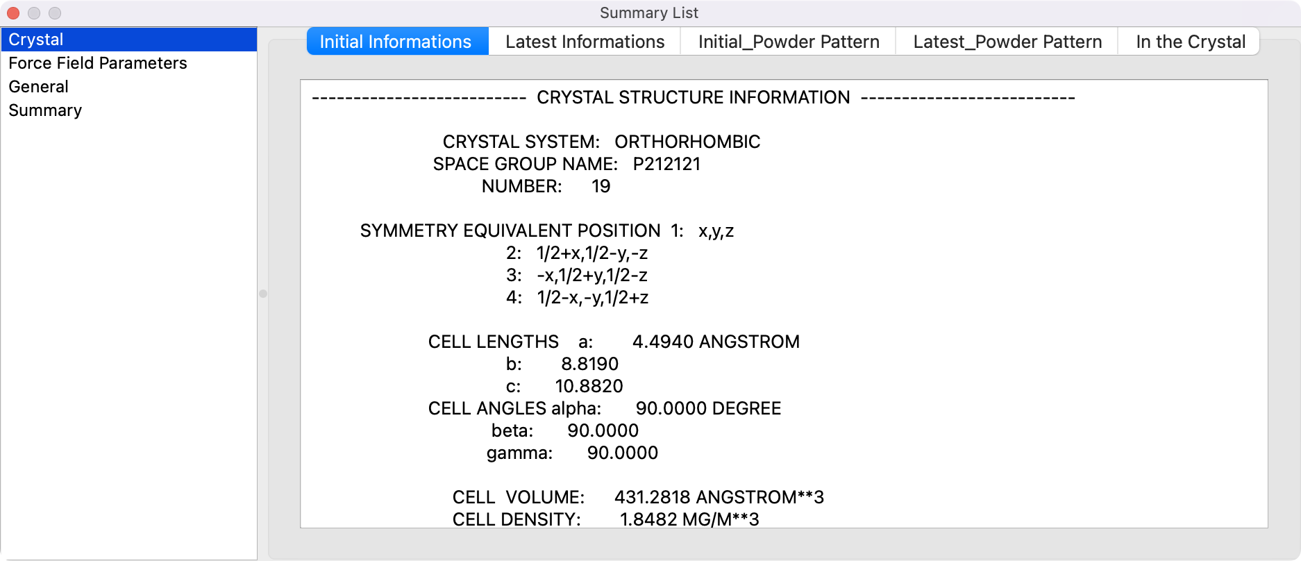Crystal Summary