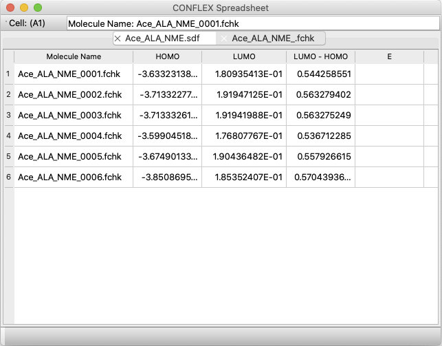 CONFLEX Spreadsheet